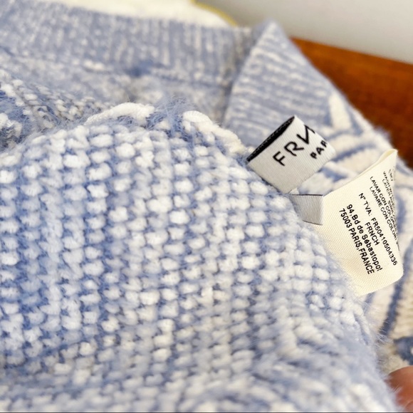 Frnch Paris Blue White Chevron Chenille Cardigan - Picture 12 of 13